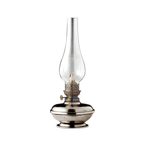 Lombardia Paraffin Lamp - 30 cm Height - Handcrafted in Italy - Pewter, Brass & Glass