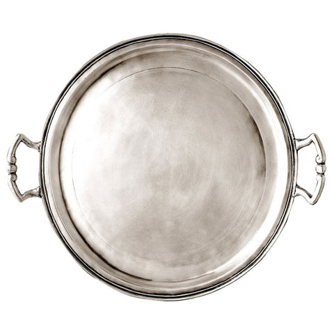 Loreto Round Tray with Handles - 37.5 cm Diameter - Handcrafted in Italy - Pewter
