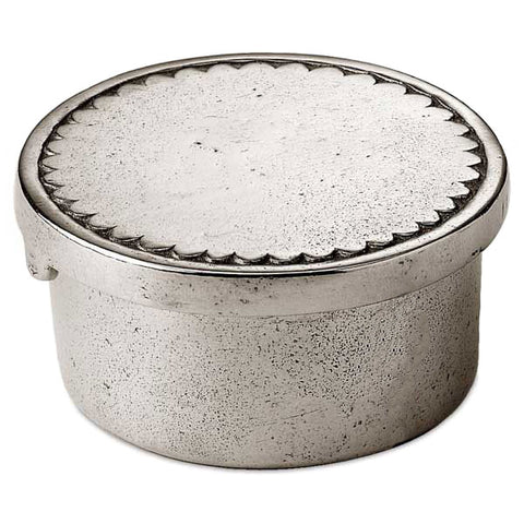Libio Box/Tea Light Holder - Engraved Lid - 5 cm Diameter - Handcrafted in Italy - Pewter