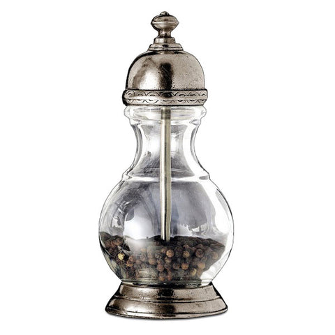 Lucca Pepper Mill - 17 cm Height - Handcrafted in Italy - Pewter & Glass