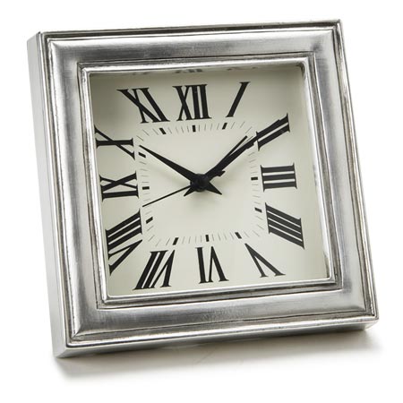 Lugano Square Alarm Clock - 12 cm - Handcrafted in Italy - Pewter