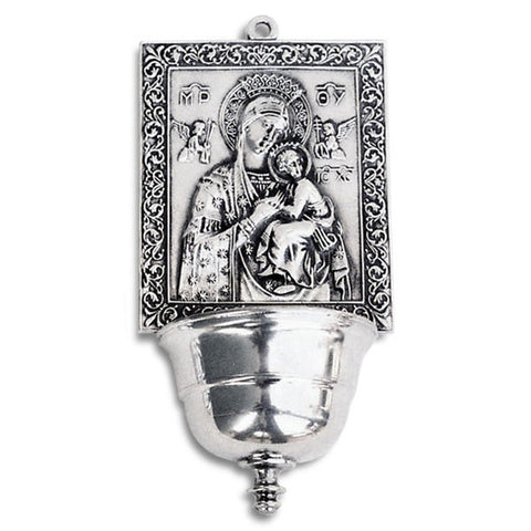Madonna Holy Water Stoup - Square - 19 cm - Handcrafted in Italy - Pewter