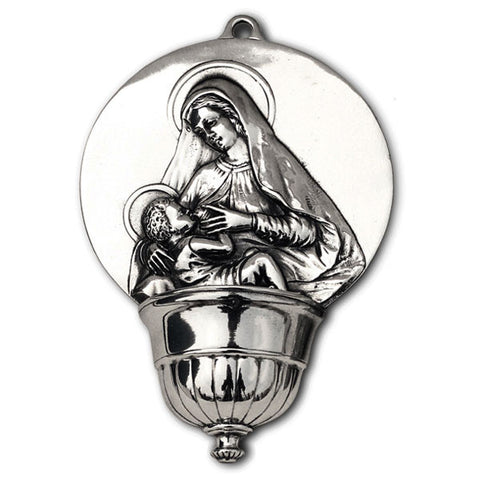 Madonna Holy Water Stoup - Rounded - 19 cm - Handcrafted in Italy - Pewter