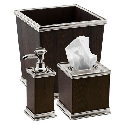 Milano Tissue Box Cover - 14 cm x 14 cm x 14.5 cm Height - Handcrafted in Italy - Pewter & Wood