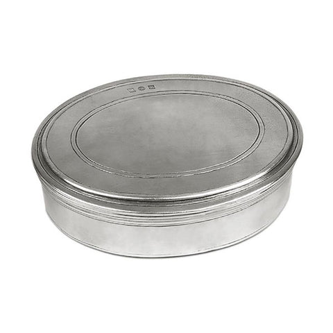 Medieval Oval Lidded Box - 13.5 cm x 10.5 cm - Handcrafted in Italy - Pewter