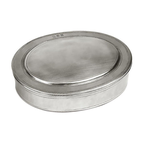 Medieval Oval Lidded Box - 15 cm x 13 cm - Handcrafted in Italy - Pewter