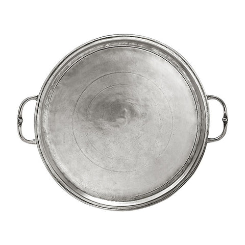Medieval Round Tray with Handles - 32 cm Diameter - Handcrafted in Italy - Pewter