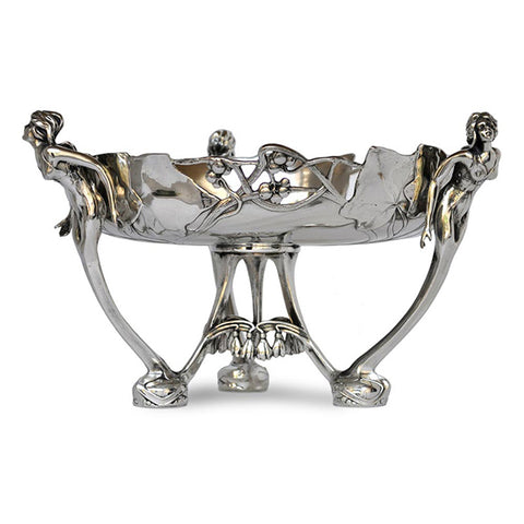 Art Nouveau-Style Ninfa Fruit Stand - Three Ladies - 33 cm - Handcrafted in Italy - Pewter/Britannia Metal