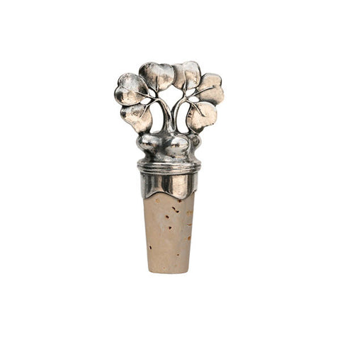 Orivit Floral Bottle Stopper - 9.5 cm Height - Handcrafted in Italy - Pewter/Britannia Metal & Cork