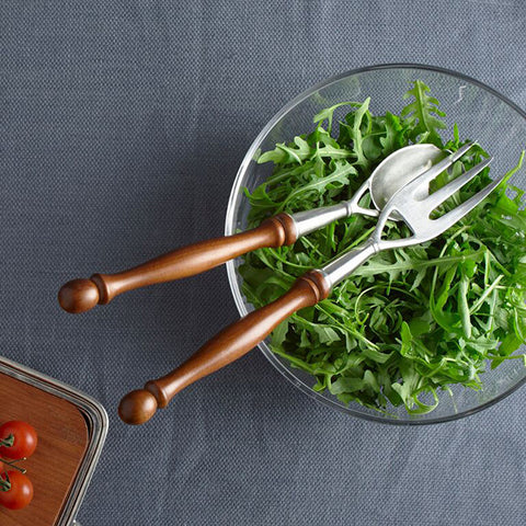 Orvieto Serving Fork & Spoon Set - 29 cm Length - Handcrafted in Italy - Pewter & Cherry Wood