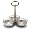 Osteria Condiment Holder (with handle & glass inserts) - 18.5 cm Diameter - Handcrafted in Italy - Pewter & Glass