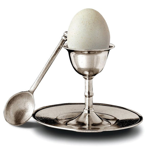 Ovo Egg Cup & Saucer - 9 cm Height - Handcrafted in Italy - Pewter