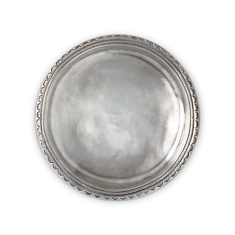 Olivia Scalloped Rimmed Pewter Wine Bottle Coaster - 12 cm Diameter - Handcrafted in Italy - Pewter