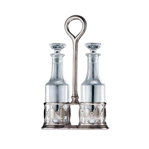 Palermo Oil & Vinegar Set - 25.5 cm Height - Handcrafted in Italy - Pewter & Crystal