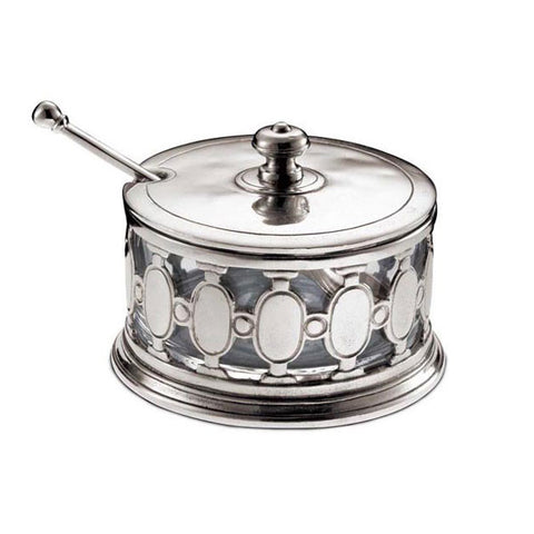 Palermo Parmesan Dish (with spoon) - 9 cm Height - Handcrafted in Italy - Pewter & Glass