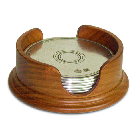 Palio Round Coaster Set (Set of 6) - 9.5 cm Diameter - Handcrafted in Italy - Pewter & Cherry Wood