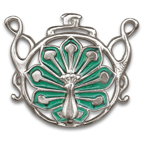 Pavone Peacock Pendant (Peridot) - 6.5 cm - Handcrafted in Italy - Pewter/Britannia Metal