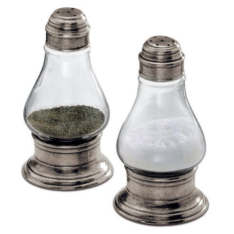 Siena Salt & Pepper Shaker Set - 12 cm Height - Handcrafted in Italy - Pewter & Glass