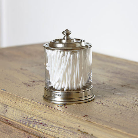 Sirmione Cotton Bud Jar - 13 cm Height - Handcrafted in Italy - Pewter & Crystal
