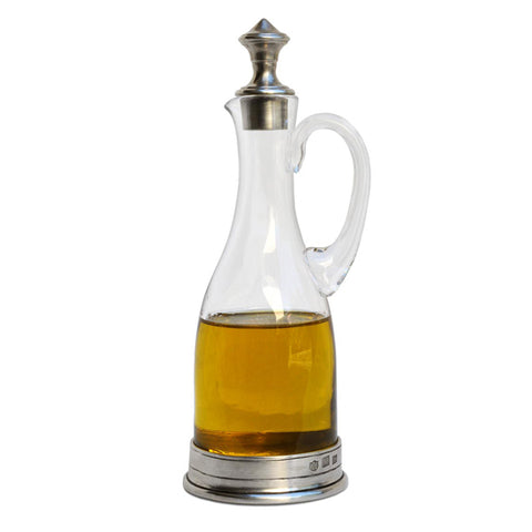 Sirmione Oil Cruet (with handle) - 20 cm Height - Handcrafted in Italy - Pewter & Crystal Glass