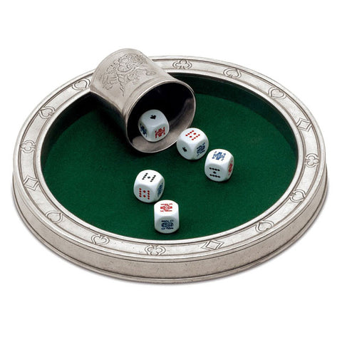 Tacito Dice Board Set - 24 cm Diameter - Handcrafted in Italy - Pewter & Felt