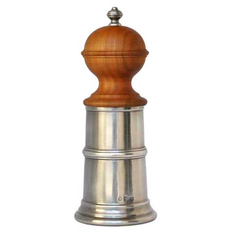 Todi Salt Mill - 20.5 cm Height - Handcrafted in Italy - Pewter & Wood
