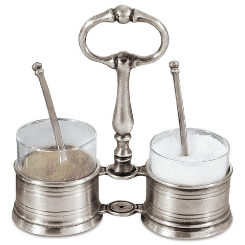 Todi Salt & Pepper Set - 14 cm Height - Handcrafted in Italy - Pewter & Glass