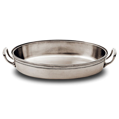 Toscana Oval Serving Dish (Pyrex insert)  - 36 cm - Handcrafted in Italy - Pewter & Pyrex