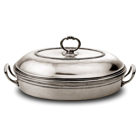 Toscana Lidded Oval Serving Dish (Pyrex insert)  - 36 cm - Handcrafted in Italy - Pewter & Pyrex