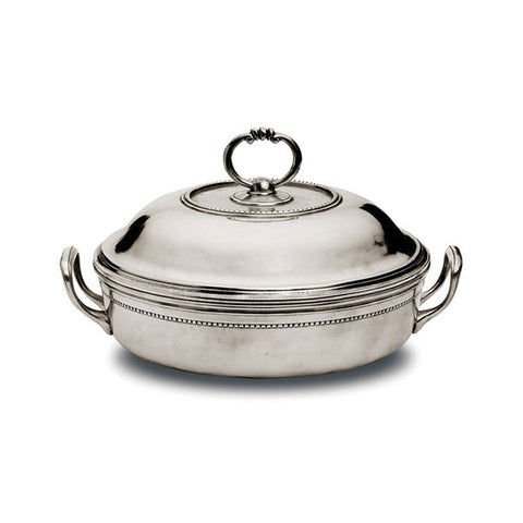 Toscana Lidded Round Serving Dish (Pyrex insert)  - Diameter 28.5 cm - Handcrafted in Italy - Pewter & Pyrex