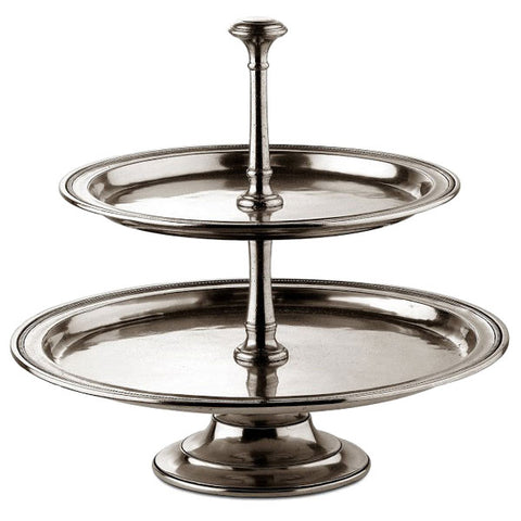Toscana Two-Tier Cake Stand - 32 cm Height - Handcrafted in Italy - Pewter