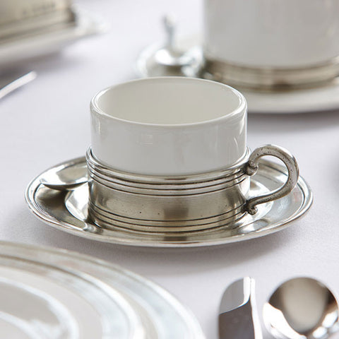 Todi Espresso Cup & Saucer - 8 cl - Handcrafted in Italy - Pewter & Ceramic