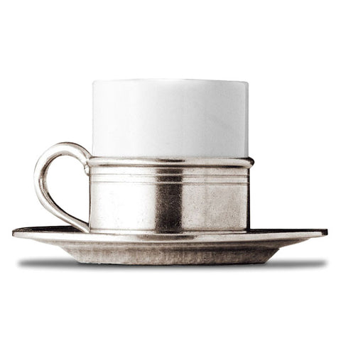 Todi Espresso Cup & Saucer - 8 cl - Handcrafted in Italy - Pewter & Ceramic