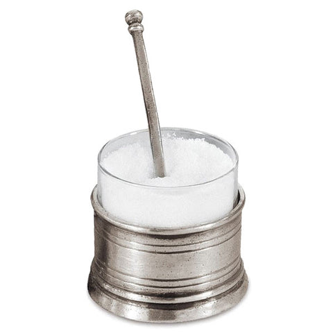 Todi Salt Cellar (with spoon) - 5 cm Diameter - Handcrafted in Italy - Pewter & Glass