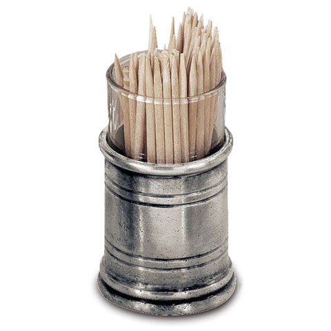 Todi Toothpick & Cocktail Stick Holder - 6 cm Height - Handcrafted in Italy - Pewter & Glass