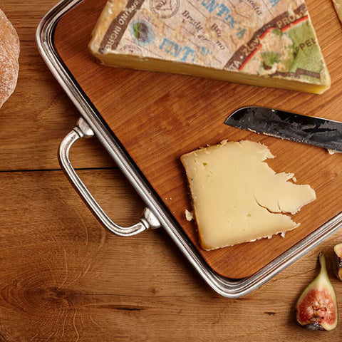 Umbria Cheese Tray with Handles - 30 cm x 24 cm - Handcrafted in Italy - Pewter & Cherry Wood
