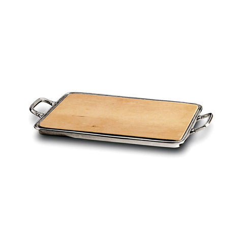 Umbria Cheese Tray with Handles - 30 cm x 24 cm - Handcrafted in Italy - Pewter & Cherry Wood