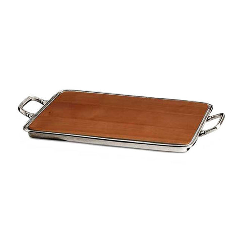 Umbria Cheese Tray with Handles - 38 cm x 31 cm - Handcrafted in Italy - Pewter & Cherry Wood
