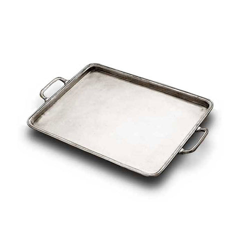 Umbria Rectangular Tray (with handles) - 30 cm x 24 cm - Handcrafted in Italy - Pewter