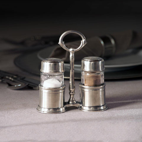 Umbra Salt & Pepper Caddy Set - 14 cm Height - Handcrafted in Italy - Pewter & Glass
