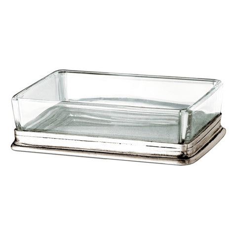 Velletri Valet-Vanity Dish - 12.5 cm x 9.5 cm - Handcrafted in Italy - Pewter & Glass