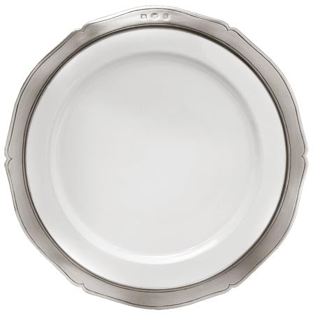 Viviana Dinner Plate - White - 28 cm Diameter - Handcrafted in Italy - Pewter & Ceramic