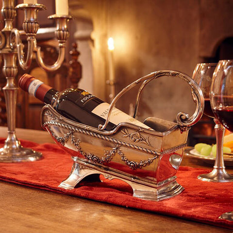 Art Nouveau-Style Andrea Doria Bottle Holder - 29 cm x 18 cm - Handcrafted in Italy - Pewter/Britannia Metal