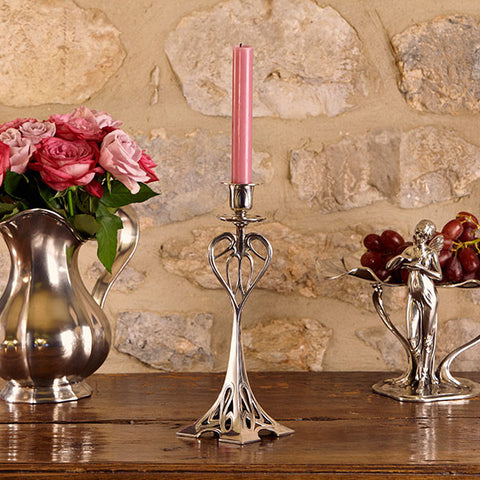 Art Nouveau-Style Eiffel Candlestick - 28 cm Height - Handcrafted in Italy - Pewter/Britannia Metal