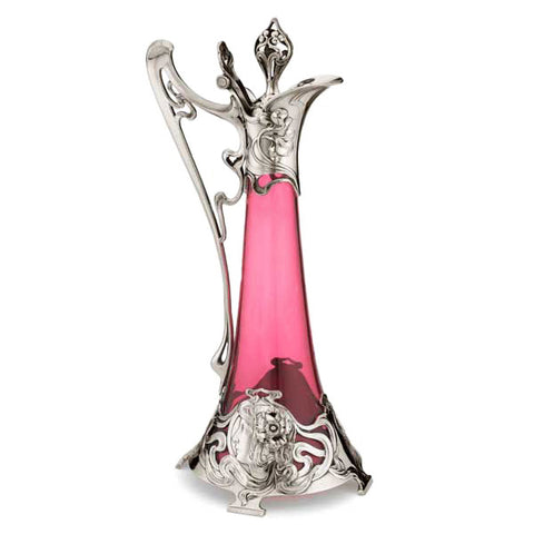 Art Nouveau-Style Donna Claret Jug - 41 cm - Handcrafted in Italy - Pewter/Britannia Metal & Glass