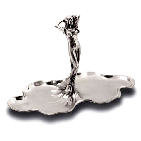 Art Nouveau-Style Donna Double Fruit or Sweet Dish - 22.5 cm Height - Handcrafted in Italy - Pewter/Britannia Metal