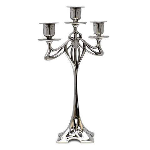 Art Nouveau-Style 3 Flame Eiffel Candelabra - 33 cm Height - Handcrafted in Italy - Pewter/Britannia Metal