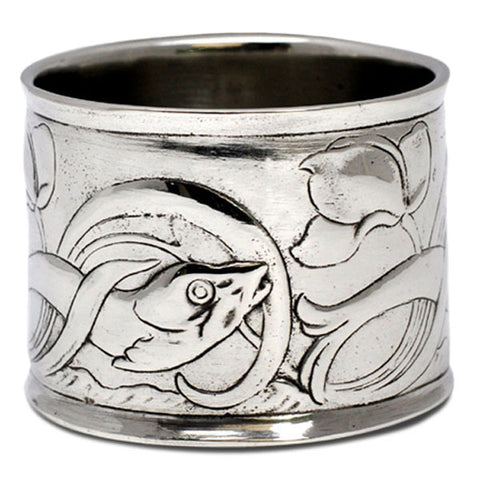 Art Nouveau-Style Pesci Fish Napkin Ring - 5 cm Diameter - Handcrafted in Italy - Pewter/Britannia Metal