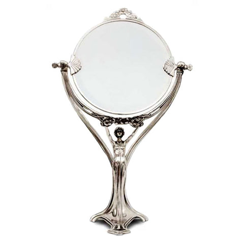 Art Nouveau-Style Donna Dressing Table Vanity Mirror - 50 cm Height - Handcrafted in Italy - Pewter/Britannia Metal