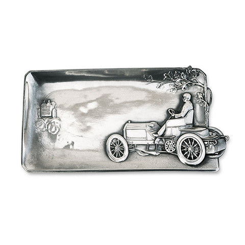 Art Nouveau-Style Auto Pocket Change Tray - Vintage Car - 23 cm - Handcrafted in Italy - Pewter/Britannia Metal